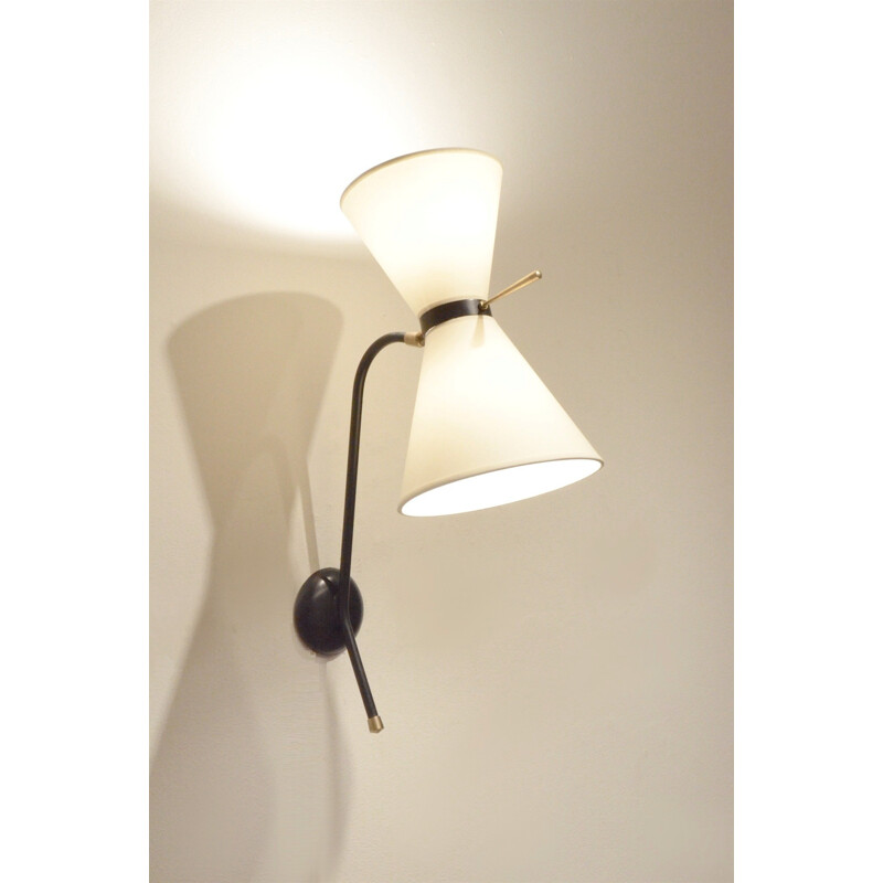 Vintage wall lamp in metal and fabric produced by Lunel - 1950s