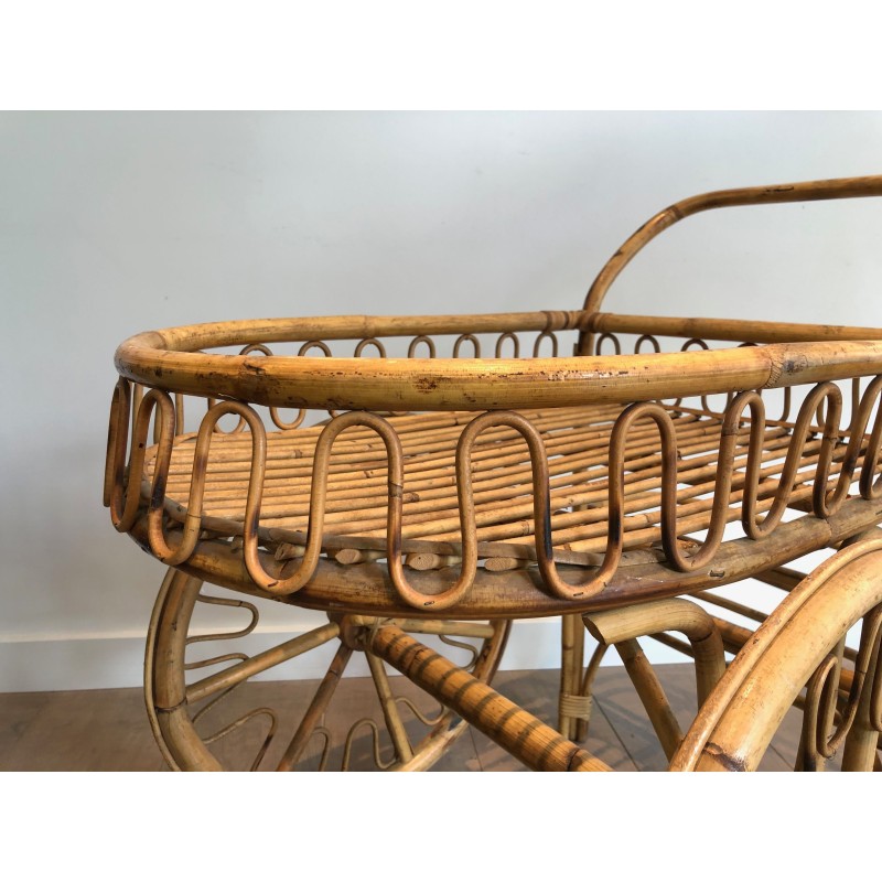 Vintage rattan trolley by Audoux Minet, France 1970s