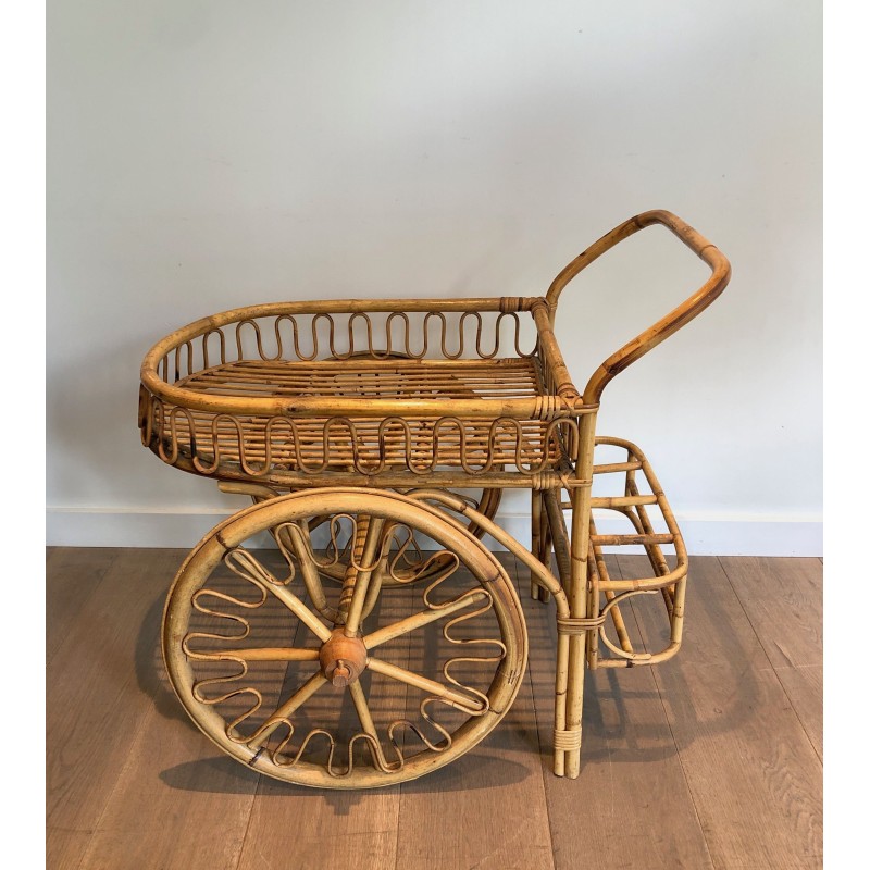 Vintage rattan trolley by Audoux Minet, France 1970s