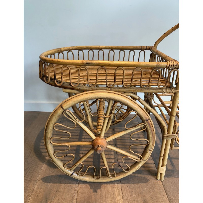 Carrello vintage in rattan di Audoux Minet, Francia 1970