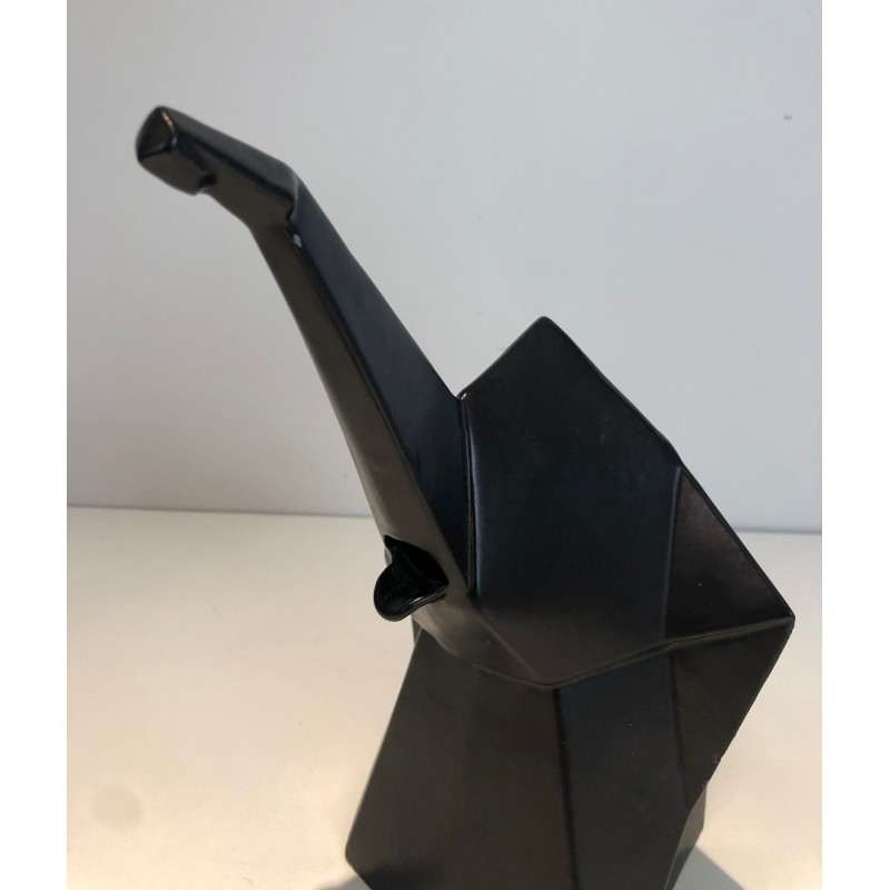 Vintage black ceramic elephant pitcher, France 1970s