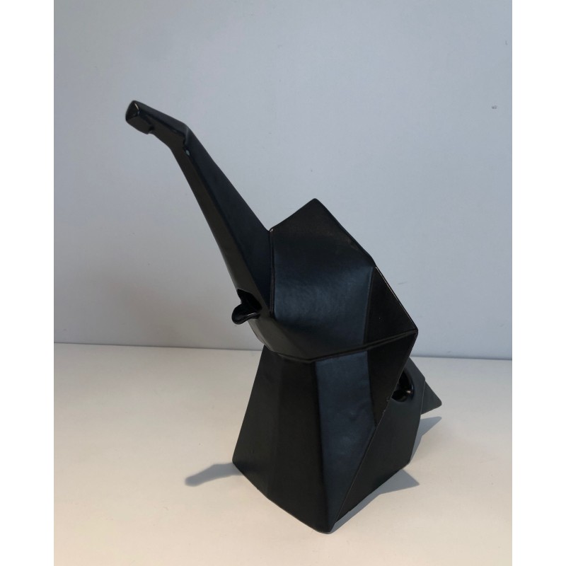 Vintage black ceramic elephant pitcher, France 1970s