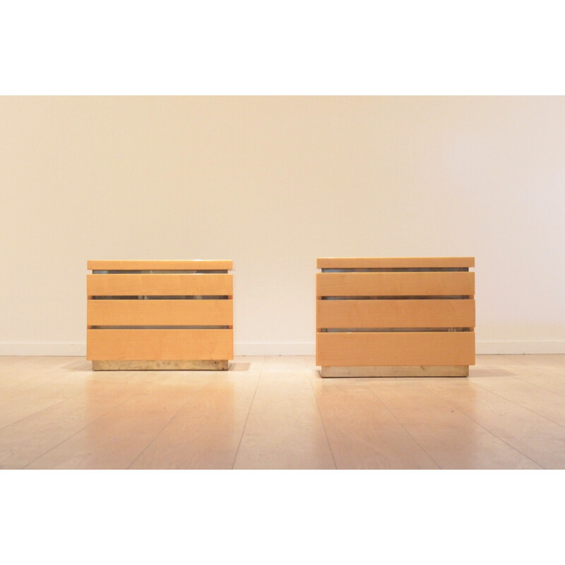 Ensemble de deux petites commodes en bois et en laiton par Jean Claude Mahey - 1970**