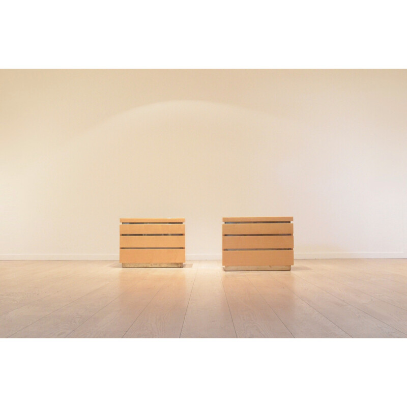 Ensemble de deux petites commodes en bois et en laiton par Jean Claude Mahey - 1970**