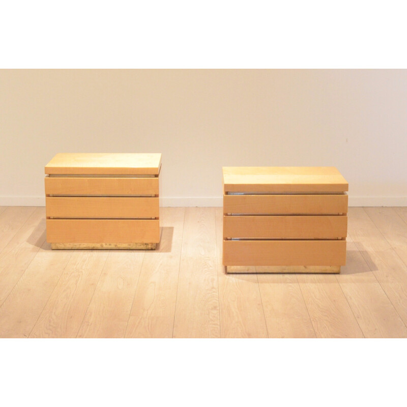 Ensemble de deux petites commodes en bois et en laiton par Jean Claude Mahey - 1970**