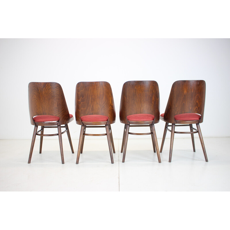 Set of 4 vintage dining chairs in wood and fabric by Oswald Haerdtl for Thonet, Czechoslovakia 1960s