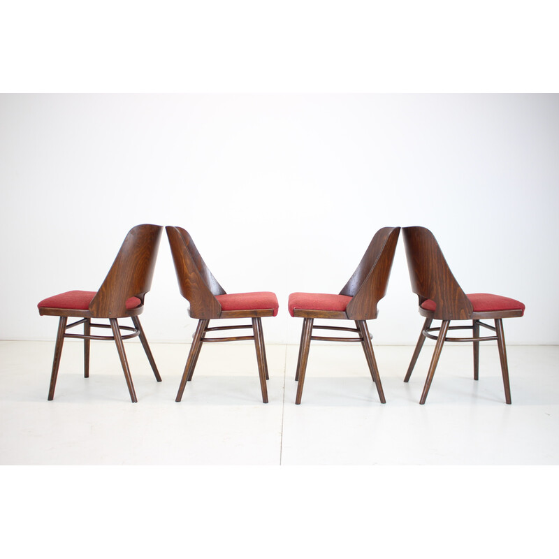 Set of 4 vintage dining chairs in wood and fabric by Oswald Haerdtl for Thonet, Czechoslovakia 1960s