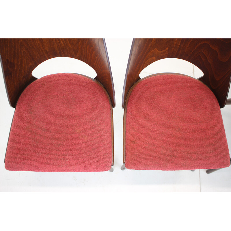 Set di 4 sedie da pranzo vintage in legno e tessuto di Oswald Haerdtl per Thonet, Cecoslovacchia 1960