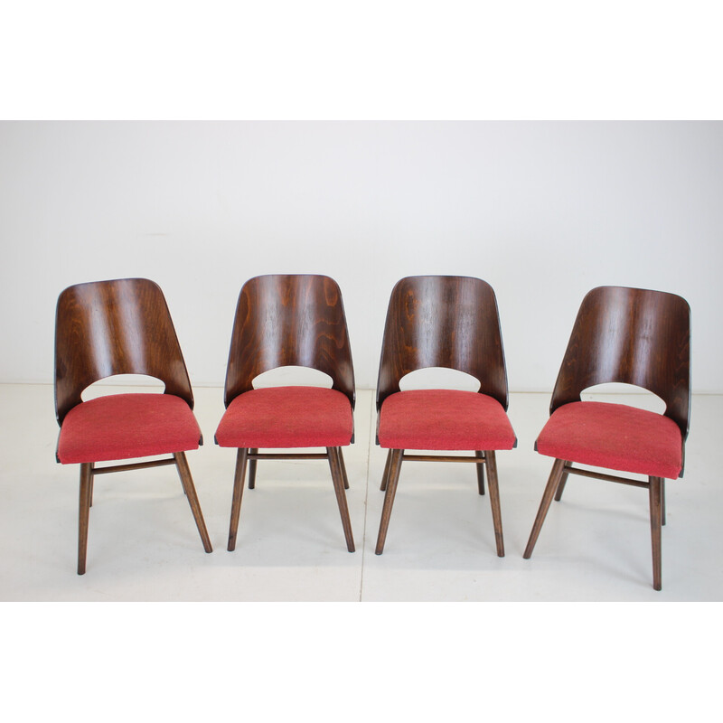 Set of 4 vintage dining chairs in wood and fabric by Oswald Haerdtl for Thonet, Czechoslovakia 1960s