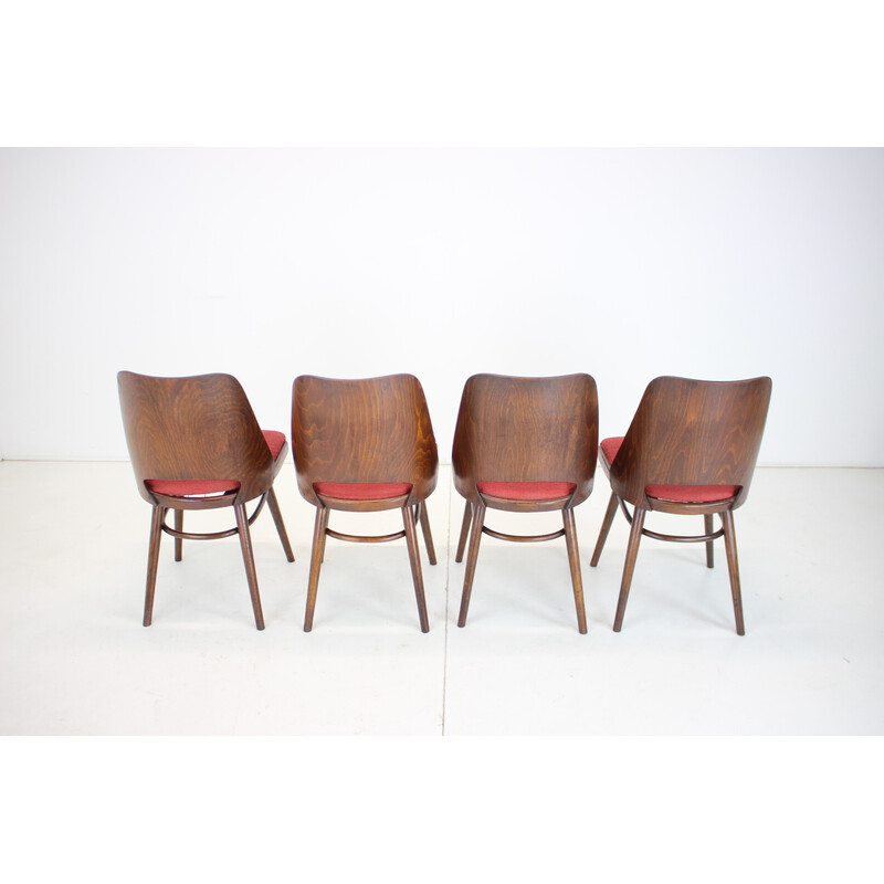Set di 4 sedie da pranzo vintage in legno e tessuto di Oswald Haerdtl per Thonet, Cecoslovacchia 1960