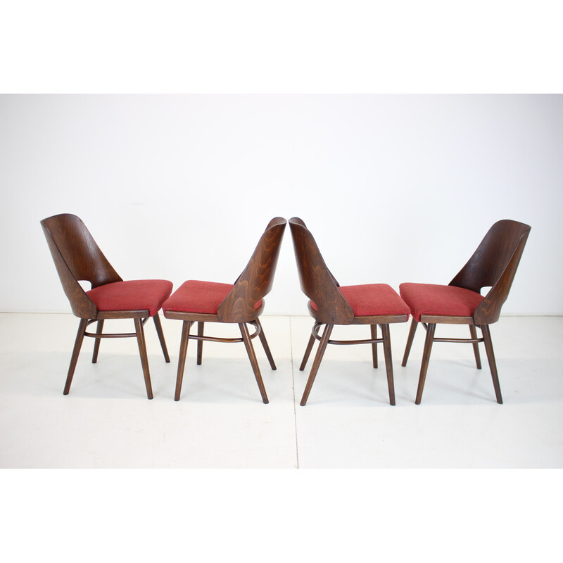 Ensemble de 4 chaises vintage en bois et tissu par Oswald Haerdtl pour Thonet, Tchécoslovaquie 1960