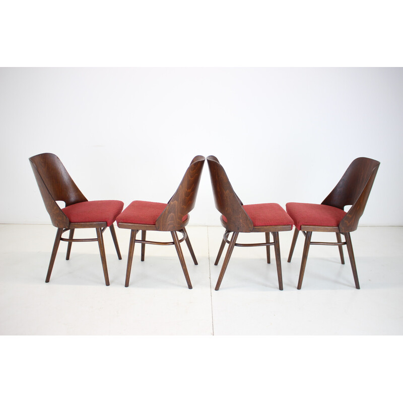 Satz von 4 Vintage-Esszimmerstühlen aus Holz und Stoff von Oswald Haerdtl für Thonet, Tschechoslowakei 1960er Jahre