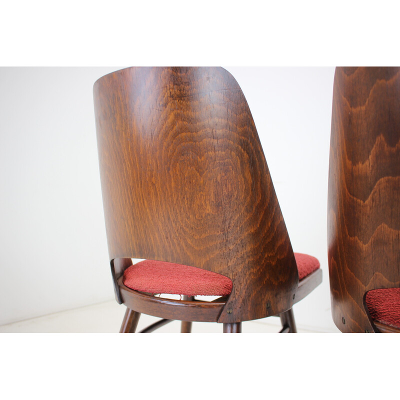 Conjunto de 4 cadeiras de jantar vintage em madeira e tecido por Oswald Haerdtl para Thonet, Checoslováquia nos anos 60