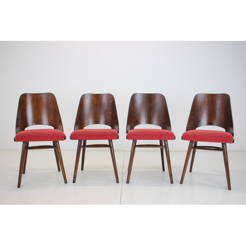 Set van 4 vintage eetkamerstoelen in hout en stof van Oswald Haerdtl voor Thonet, Tsjecho-Slowakije 1960