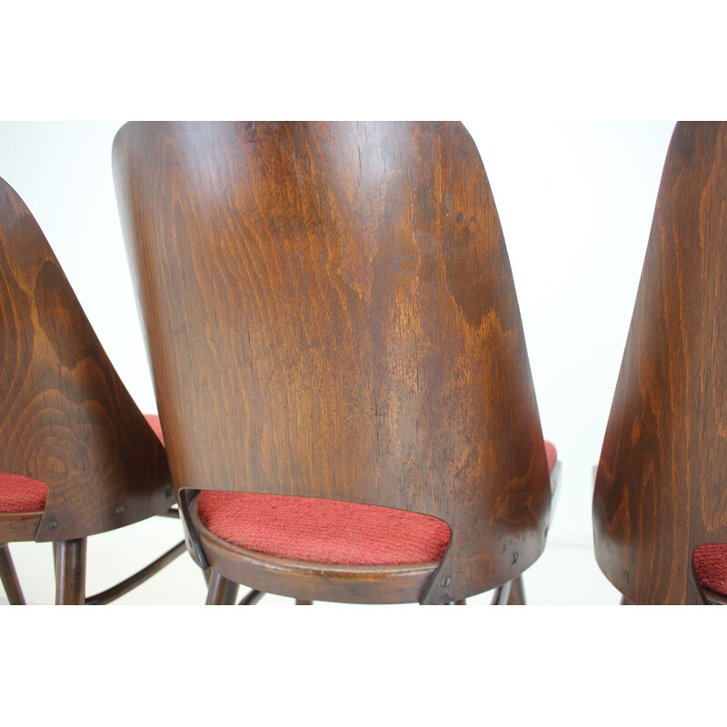 Juego de 4 sillas de comedor vintage en madera y tela de Oswald Haerdtl para Thonet, Checoslovaquia años 60