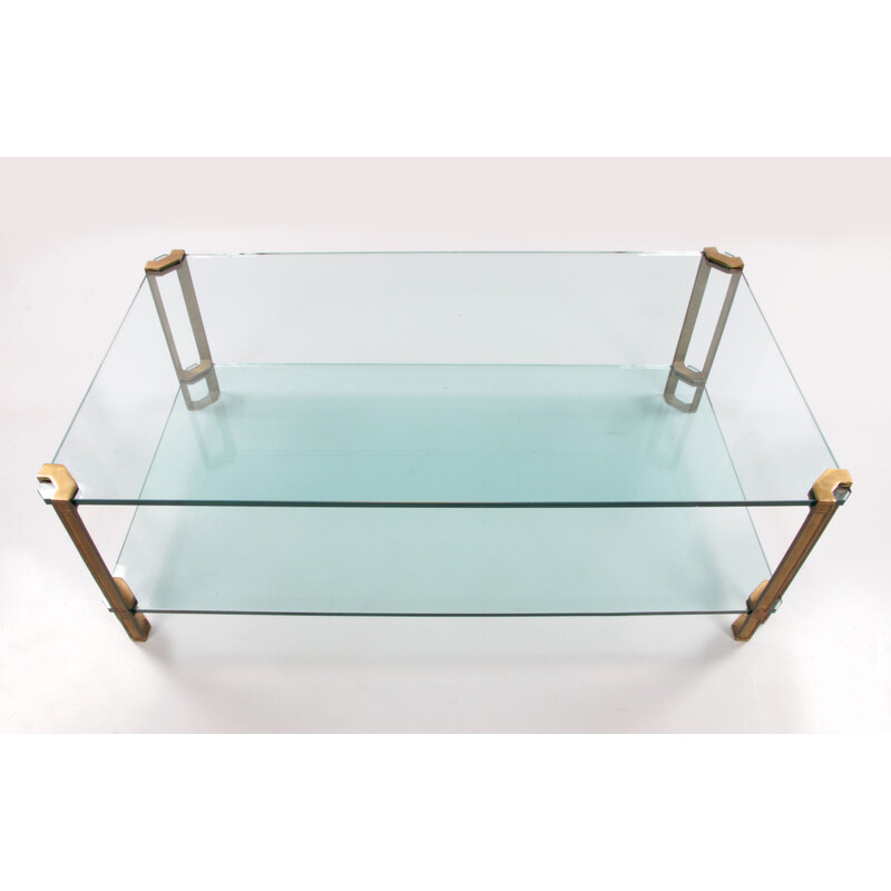 Vintage T24 coffee table in glass, bronze and brass by Peter Ghyczy, 1970s