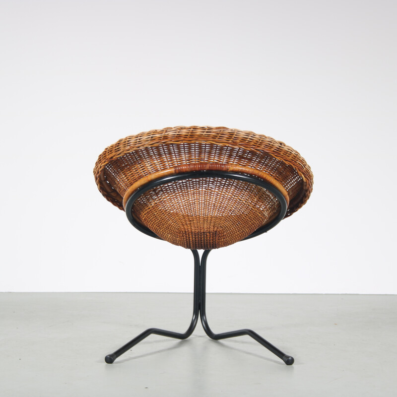 Vintage wicker and metal armchair by A. Bueno de Mesquita for Rohé, Netherlands 1950s
