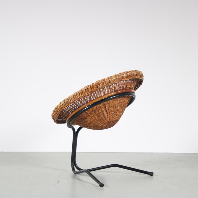 Vintage-Sessel aus Geflecht und Metall von A. Bueno de Mesquita für Rohé, Niederlande 1950er Jahre