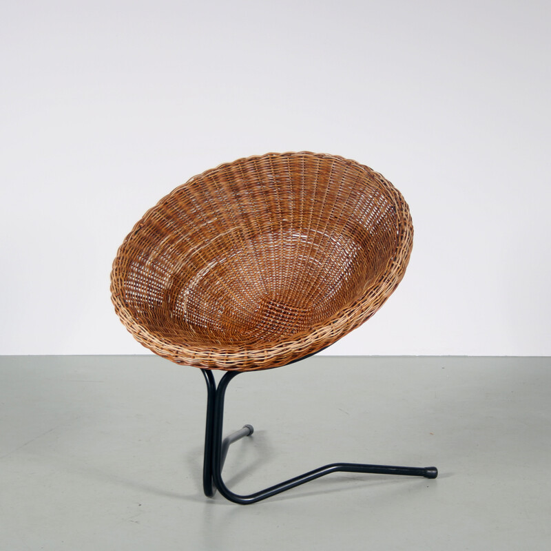 Vintage wicker and metal armchair by A. Bueno de Mesquita for Rohé, Netherlands 1950s
