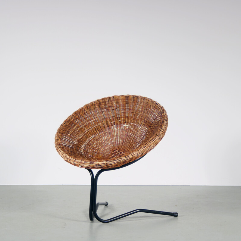 Vintage wicker and metal armchair by A. Bueno de Mesquita for Rohé, Netherlands 1950s