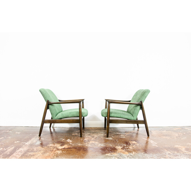 Pair of vintage Gfm-64 armchairs by Edmund Homa, Poland 1960s