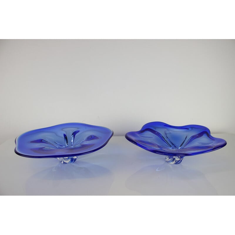 Pair of vintage art glass bowls by Josef Hospodka for Chribska Glassworks, Czechoslovakia 1960s