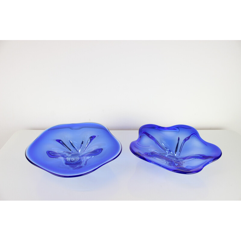 Pair of vintage art glass bowls by Josef Hospodka for Chribska Glassworks, Czechoslovakia 1960s