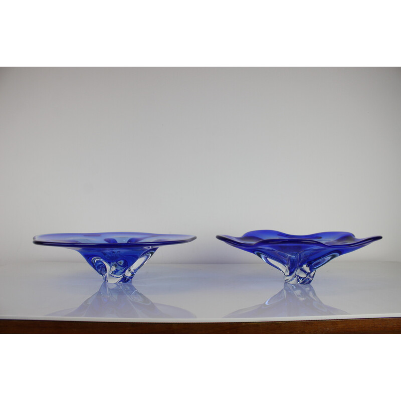 Pair of vintage art glass bowls by Josef Hospodka for Chribska Glassworks, Czechoslovakia 1960s