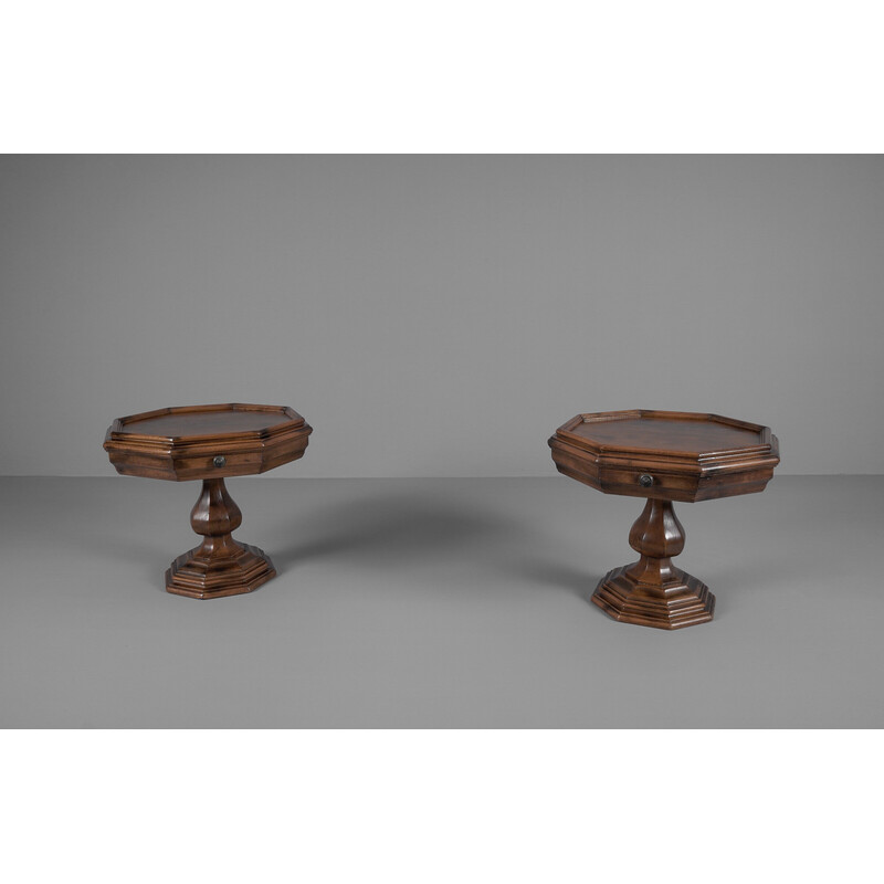 Paire de tables de chevet vintage octogonales en bois, 1950