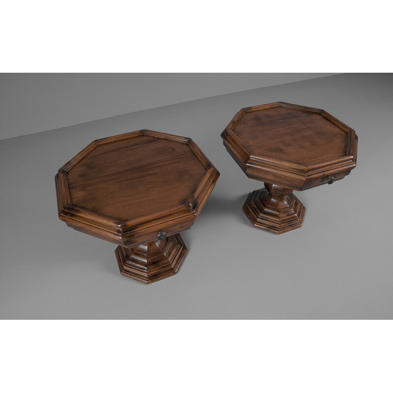 Paire de tables de chevet vintage octogonales en bois, 1950