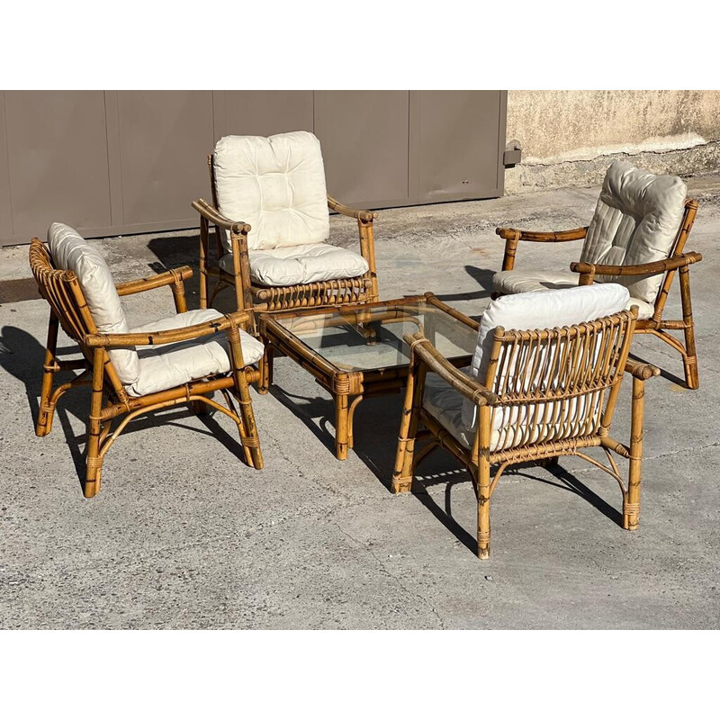 Vintage bamboo living room set, Italy 1960s