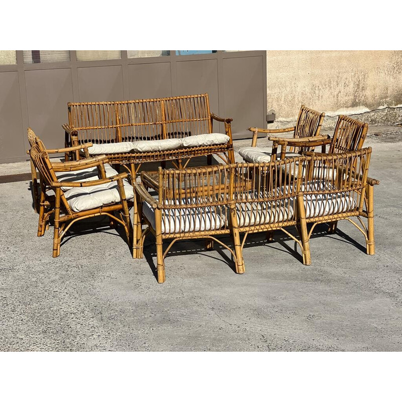 Vintage bamboo living room set, Italy 1960s