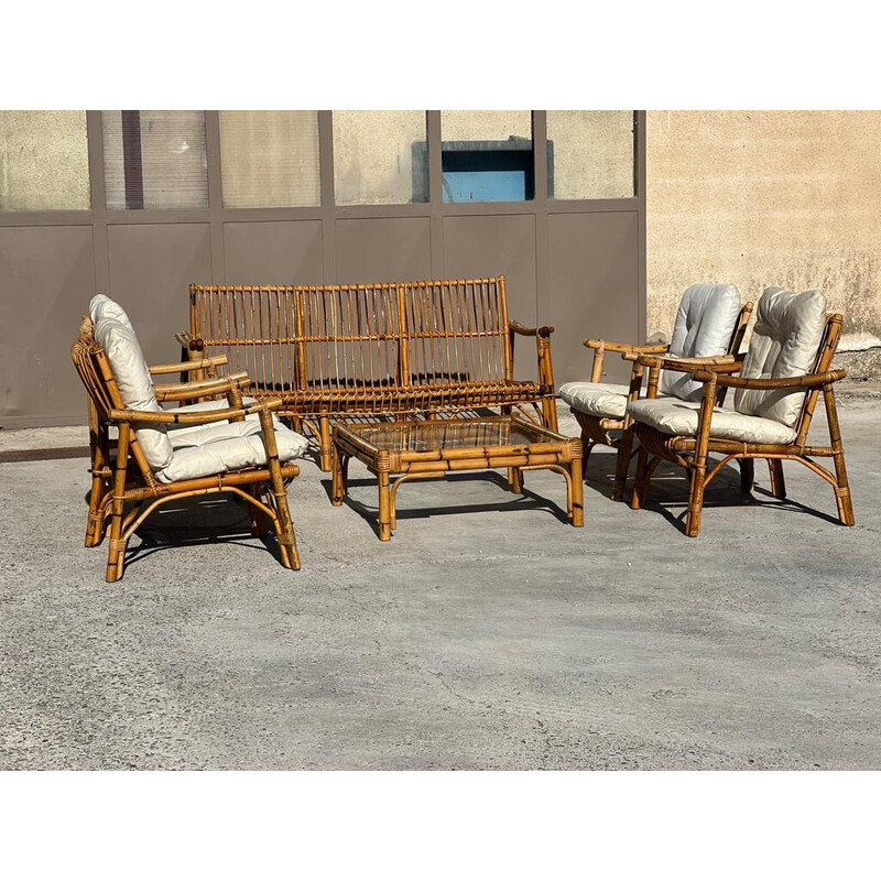 Vintage bamboo living room set, Italy 1960s