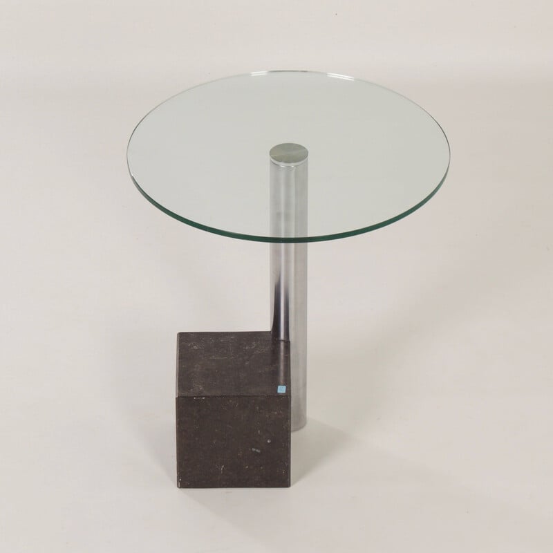 Hk-2 mesa lateral vintage em vidro, metal cromado e granito por Hank Kwint para Metaform, 1980