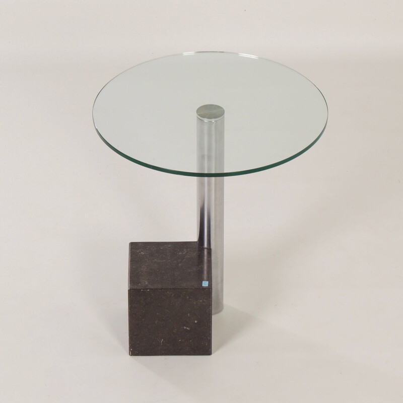 Hk-2 vintage side table in glass, chrome metal and granite by Hank Kwint for Metaform, 1980