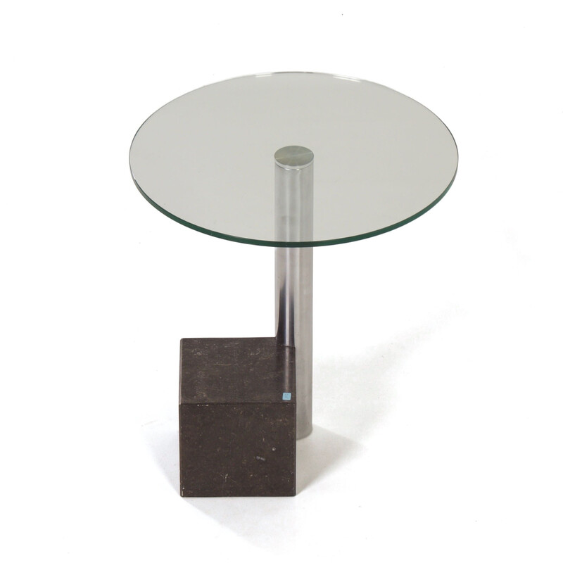 Table d'appoint vintage Hk-2 en verre, métal chromé et granit par Hank Kwint pour Metaform, 1980