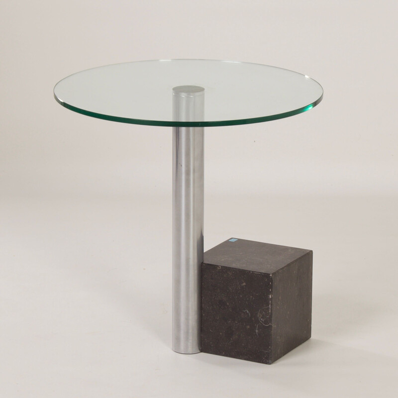 Hk-2 mesa lateral vintage em vidro, metal cromado e granito por Hank Kwint para Metaform, 1980