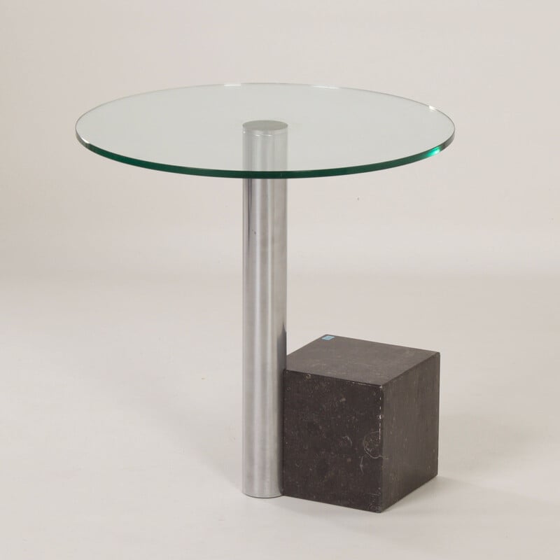 Hk-2 vintage side table in glass, chrome metal and granite by Hank Kwint for Metaform, 1980