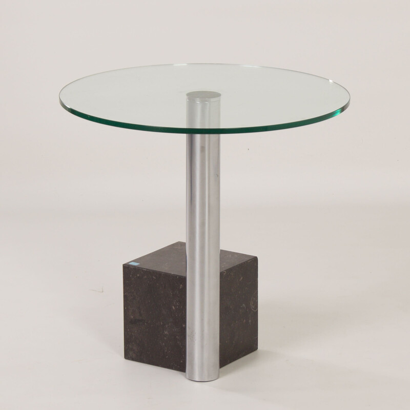 Table d'appoint vintage Hk-2 en verre, métal chromé et granit par Hank Kwint pour Metaform, 1980