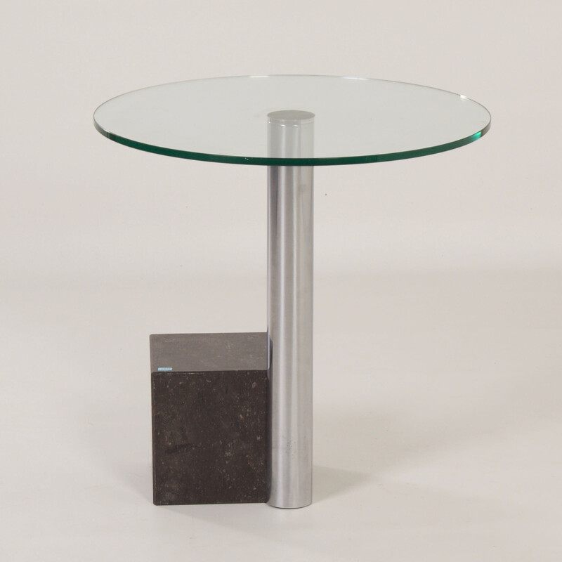 Table d'appoint vintage Hk-2 en verre, métal chromé et granit par Hank Kwint pour Metaform, 1980