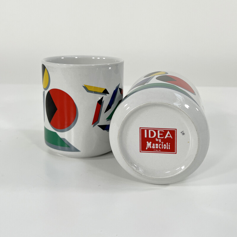 Pair of vintage graphic ceramic pots by Mancioli, Italy 1980s