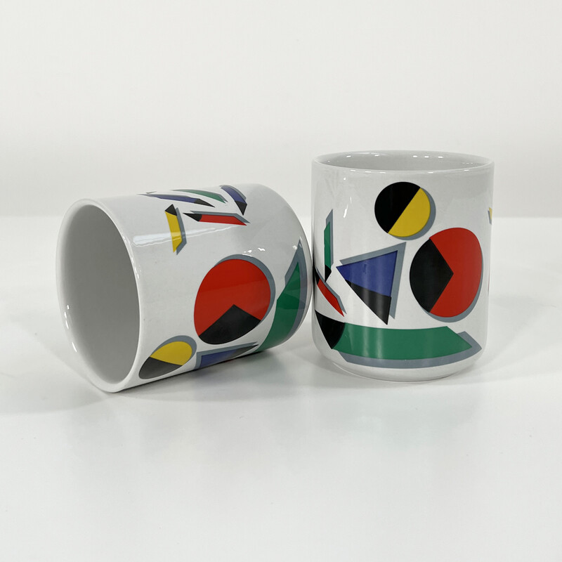 Coppia di vasi in ceramica grafica vintage di Mancioli, Italia anni '80