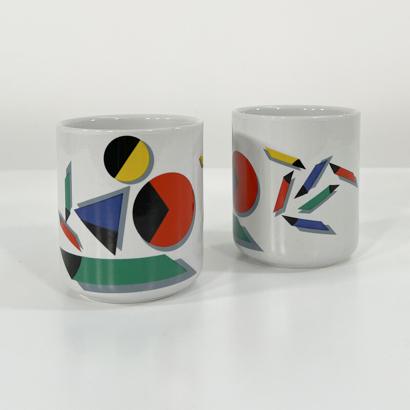 Pair of vintage graphic ceramic pots by Mancioli, Italy 1980s