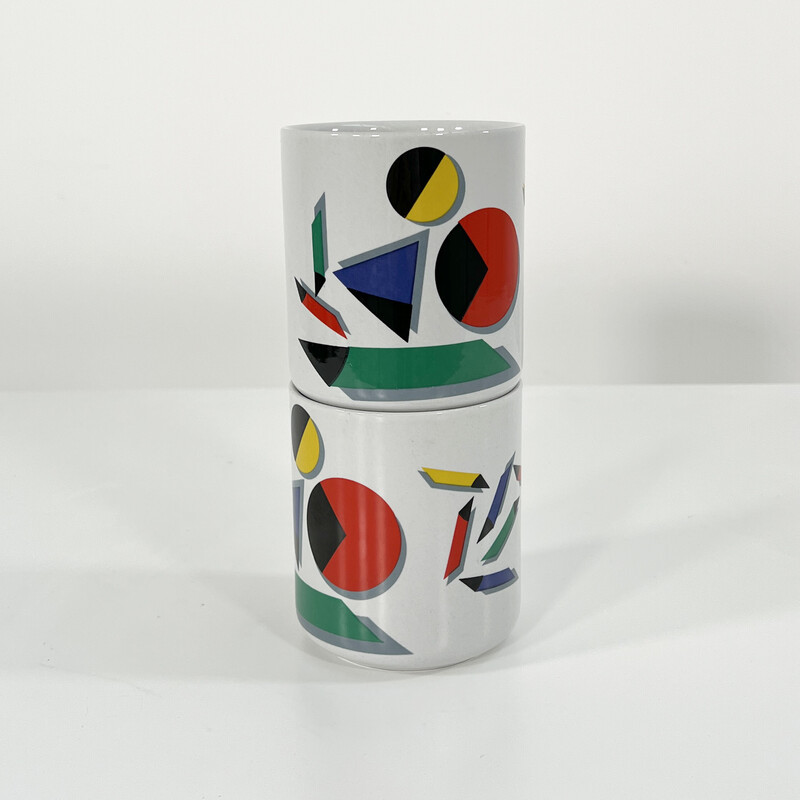 Par de vasos de cerâmica gráfica vintage de Mancioli, Itália 1980s