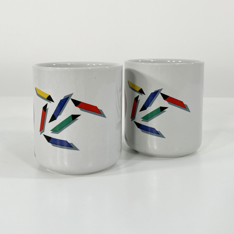 Coppia di vasi in ceramica grafica vintage di Mancioli, Italia anni '80