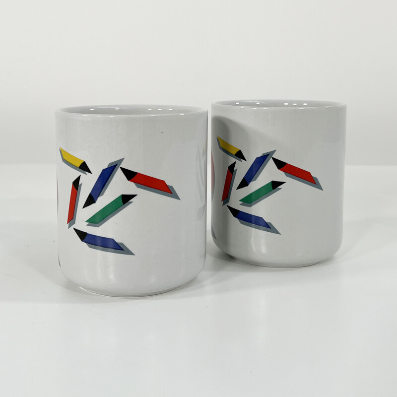 Pair of vintage graphic ceramic pots by Mancioli, Italy 1980s
