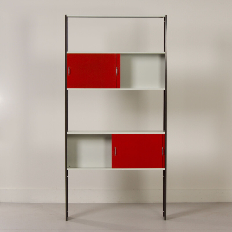 Vintage metal shelf with four sliding doors by Tjerk Reijenga for Pilastro, 1960s