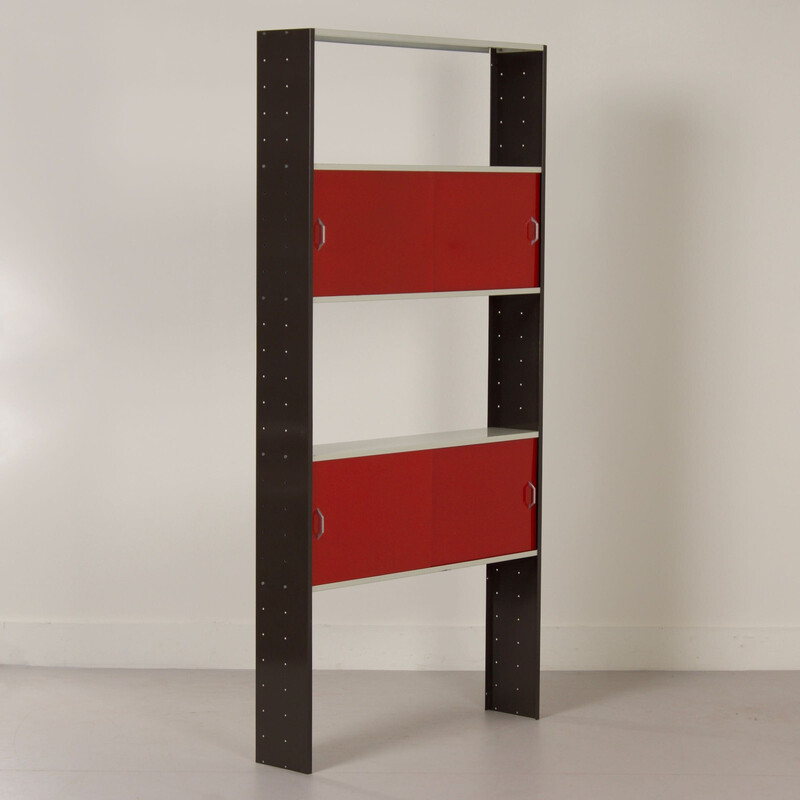 Vintage metal shelf with four sliding doors by Tjerk Reijenga for Pilastro, 1960s