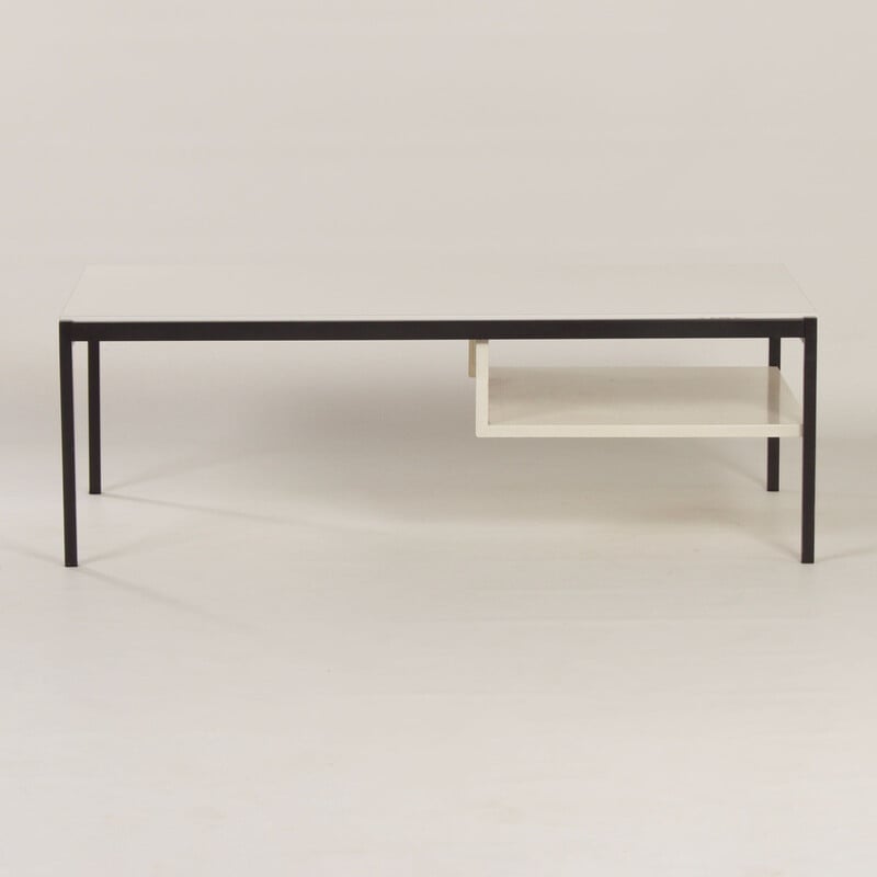 Vintage 3651 coffee table in metal, wood and white formica by Coen de Vries for Gispen, 1960s