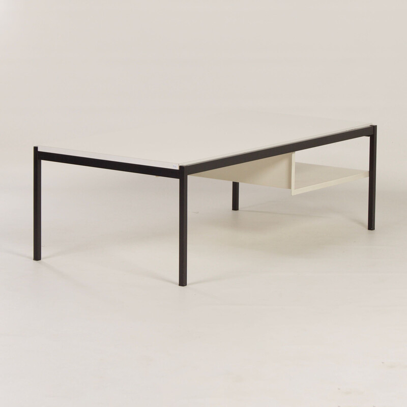 Vintage 3651 coffee table in metal, wood and white formica by Coen de Vries for Gispen, 1960s